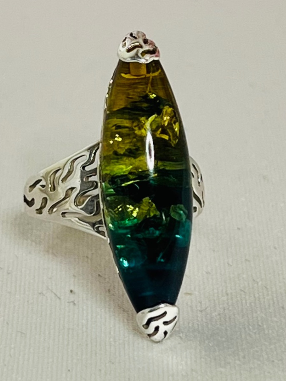 Vintage 90s Chunky Sterling Silver Resin Statement Ring - Size 7